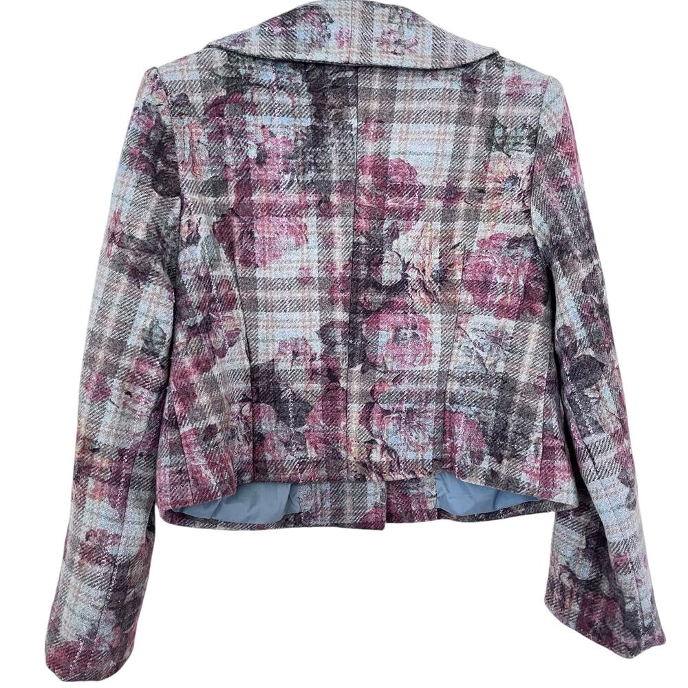 St. John Sport Plaid Wool Blend Floral Embroidered Collared Jacket Size Medium - Picture 8 of 15